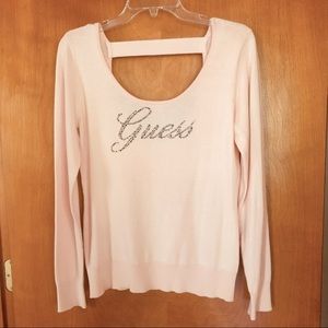 Guess Light Pink Scoop Neck Sweater with Logo